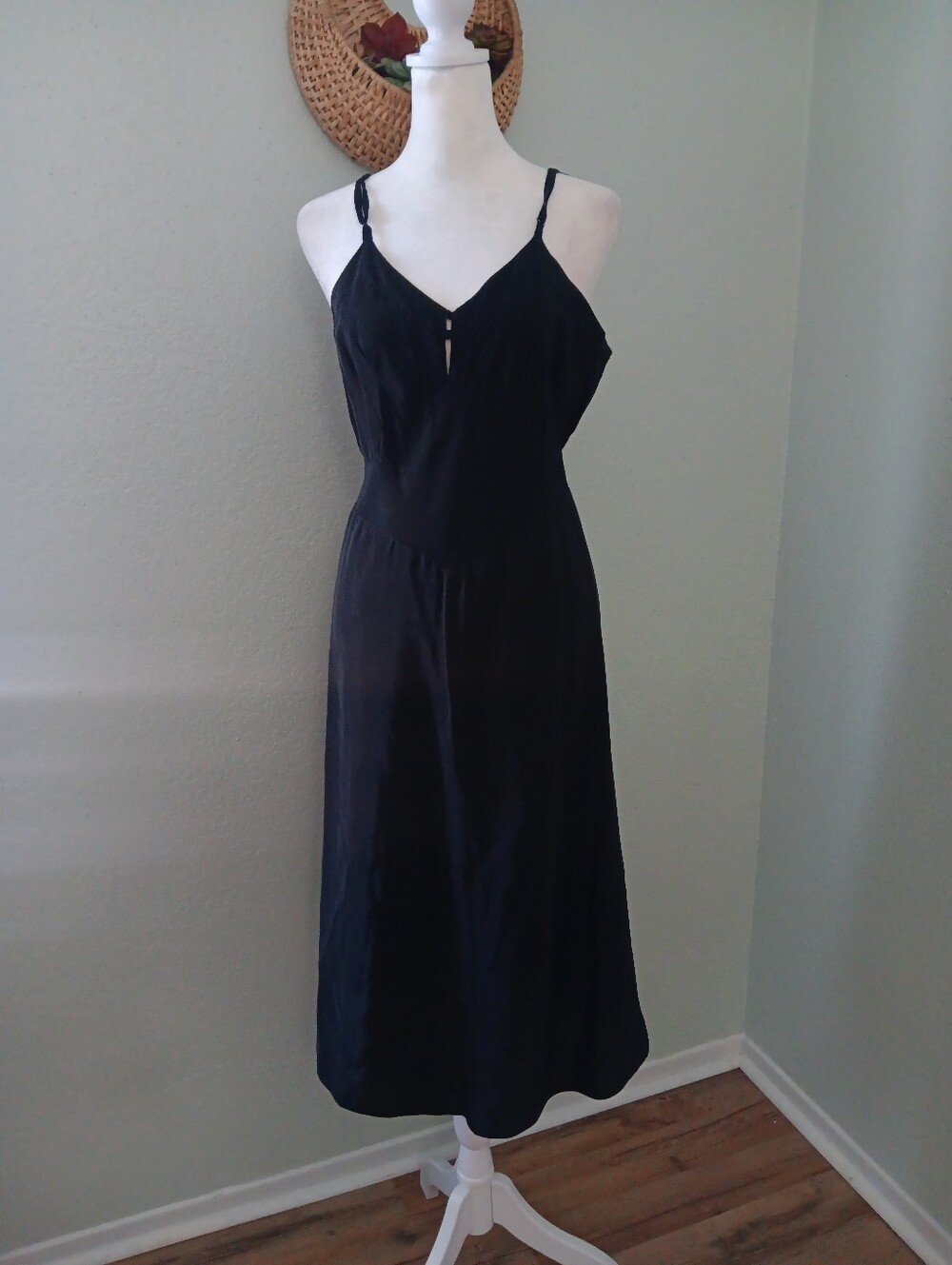 Vintage Pace-Maker Nylon Black Spaghetti Strap Slip Dress